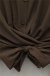 Beli Bağlamalı İspanyol Kol Poplin Gömlek Bluz -Kahve-Bluz-349-7030-R15