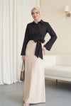 Beli Bağlamalı İspanyol Kol Poplin Gömlek Bluz -Siyah-Bluz-349-7030-R01