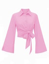 Beli Bağlamalı İspanyol Kol Poplin Gömlek Bluz -Pembe-Bluz-349-7030-R20