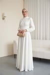 Beli Çapraz Bağlamalı Yuvarlak Yaka Saten Elbise -Beyaz-Abiye-386-6297-R02