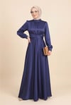 Beli Çapraz Bağlamalı Yuvarlak Yaka Saten Elbise -Laci-Abiye-386-6297-R03