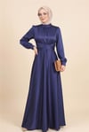 Beli Çapraz Bağlamalı Yuvarlak Yaka Saten Elbise -Laci-Abiye-386-6297-R03