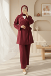 Beli Çift Bağlamalı Scuba Kimono Takım  -Bordo-Takım-349-7085-R04