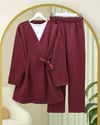 Beli Çift Bağlamalı Scuba Kimono Takım  -Bordo-Takım-349-7085-R04