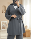 Beli Çift Bağlamalı Scuba Kimono Takım  -Füme-Takım-349-7085-R18