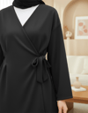 Beli Çift Bağlamalı Scuba Kimono Takım  -Siyah-Takım-349-7085-R01
