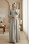 Beli Drapeli Çift Bağcıklı  Selanik Uzun Elbise -Bej-Elbise-253-13116-R56