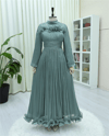 Abiye-Beli Drapeli Kolu Lastikli Göğsü Ve Eteği Fırfır Detaylı Janjan Abiye -Mint-316-4823-R24