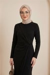 Beli Drapeli Önü Çift Kat Serpme Taş Detaylı Abiye -Siyah-Abiye-316-4857-R01