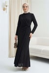 Beli Drapeli Önü Çift Kat Serpme Taş Detaylı Abiye -Siyah-Abiye-316-4857-R01