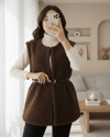 Beli Kemerli Çift Cepli Astarlı Peluş Yelek -Kahve-Yelek-253-12974-R15