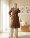 Beli Kemerli Çift Cepli İçi Kürklü Deri Kaban -Taba-Kaban-386-6239-R12