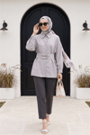 Beli Kemerli Çift Cepli Pantolon  -Füme-Pantolon-138-6725-R18
