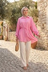Beli Kemerli Dikiş Ve Pul Detaylı Düğmeli Gömlek -Pembe-Gömlek-398-11000-R20