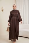 Beli Kemerli Kolu Lastikli Astarlı Janjan Abiye -Kahverengi-Abiye-316-4619-R15