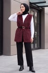 Beli Kemerli Sakallı Yelek  -Bordo