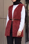 Beli Kemerli Sakallı Yelek  -Bordo