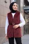 Beli Kemerli Sakallı Yelek  -Bordo