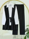 Beli Kemerli Yan Cepli Yelek Pantolon Krinkıl Takım -Siyah-Takım-326-10062-R01