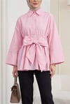 Beli Korsajlı Gizli Patlı Kuşaklı Poplin Tunik -Pembe-Tunik-111-22042-R20