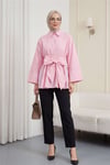 Beli Korsajlı Gizli Patlı Kuşaklı Poplin Tunik -Pembe-Tunik-111-22042-R20