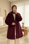 Beli Kuşaklı Cepli Sakallı Kap -Bordo-Trençkot-111-50784-R04