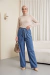Beli Kuşaklı Lastikli Cepli Kot Pantolon  -Mavi-Pantolon-417-16779-R31