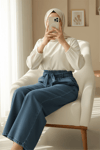 Beli Kuşaklı Lastikli Cepli Kot Pantolon -Laci-Pantolon-417-16779-R03