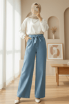 Beli Kuşaklı Lastikli Cepli Kot Pantolon -Buz Mavi-Pantolon-417-16779-R37