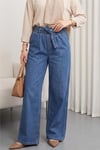 Beli Kuşaklı Lastikli Cepli Kot Pantolon  -Mavi-Pantolon-417-16779-R31
