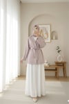 Beli Kuşaklı V Yaka  Scuba Kimono  -Bej-Kimono & Kaftan-120-1626-R56