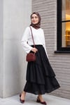 Beli Lastikli Asimetrik Fırfırlı Astarlı Vual Etek -Siyah