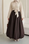 Beli Lastikli Astarlı Poplin Balon Etek -Kahve-Etek-430-5047-R15