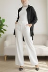 Beli Lastikli Bağcık Detaylı Bol Paça Sofya Keten Pantolon -Beyaz-Pantolon-326-10061-R02