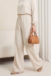 Beli Lastikli Bağcık Detaylı Cepli Bol Paça Tensel Pantolon -Taş-Pantolon-307-2382-R43