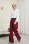 Beli Lastikli Bağcık Detaylı Cepli Bol Paça Tensel Pantolon -Bordo-Pantolon-307-2382-R04