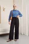 Beli Lastikli Bağcık Detaylı Cepli Bol Paça Tensel Pantolon -Siyah-Pantolon-307-2382-R01