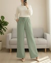Beli Lastikli Bağcık Detaylı Cepli Bol Paça Tensel Pantolon -Çağla Y.-Pantolon-307-2382-R70