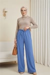 Beli Lastikli Bağcık Detaylı Cepli Bol Paça Tensel Pantolon -İndigo-Pantolon-307-2382-R21