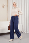 Beli Lastikli Bağcık Detaylı Cepli Bol Paça Tensel Pantolon -Laci-Pantolon-307-2382-R03