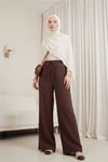 Beli Lastikli Bağcıklı Bol Paça Müslin Pantolon  -Kahve-Pantolon-430-4010-R15