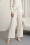 Beli Lastikli Bağcıklı Bol Paça Müslin Pantolon  -Ekru-Pantolon-430-4010-R07