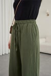 Beli Lastikli Bağcıklı Bol Paça Müslin Pantolon  -Haki-Pantolon-430-4010-R05