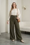 Beli Lastikli Bağcıklı Bol Paça Müslin Pantolon  -Haki-Pantolon-430-4010-R05