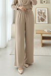 Beli Lastikli Bağcıklı Bol Paça Salaş Pantolon  -Vizon-Pantolon-338-20646-R23