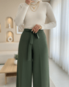 Beli Lastikli Bağlamalı  Bol Paça Pantolon  -Haki-Pantolon-326-9094-R05