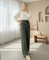 Beli Lastikli Bağlamalı  Bol Paça Pantolon  -Haki-Pantolon-326-9094-R05