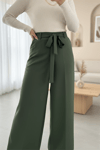 Beli Lastikli Bağlamalı  Bol Paça Pantolon  -Haki-Pantolon-326-9094-R05