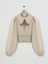 Beli Lastikli Bebe Yaka Uzun Kol Bluz   -Bej-Bluz-349-3032-R56