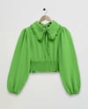 Beli Lastikli Bebe Yaka Uzun Kol Bluz  -Yeşil-Bluz-349-3032-R35